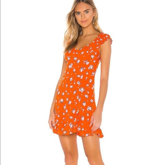 Free People Orange Citrus Print Mini Dress Linen Sundress Medium - Picture 1 of 13